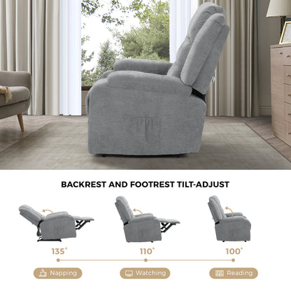 Recliner Chair Padded Lounge With Side Pocket Polyester Grey & Beige