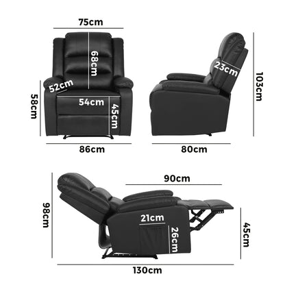 Recliner Chair Armchair with Side Pocket Leather Black