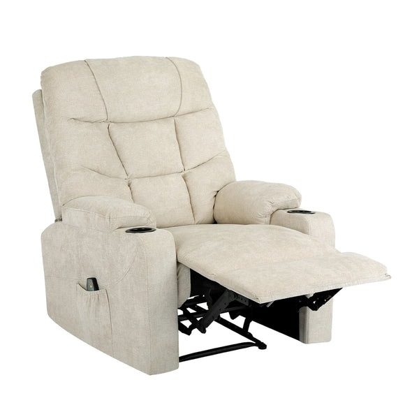  Recliner Chair Electric Massage Chairs Heated Polyester Beige