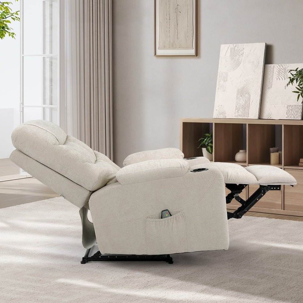 Recliner Chair Electric Massage Chairs Heated Polyester Beige