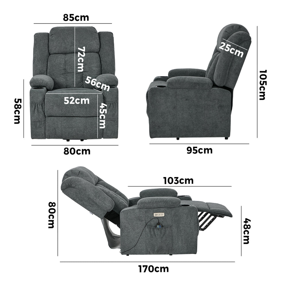 Recliner Chair Lift Heated Massage Armchair with USB Charging Ports