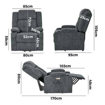 Recliner Chair Lift Heated Massage Armchair with USB Charging Ports