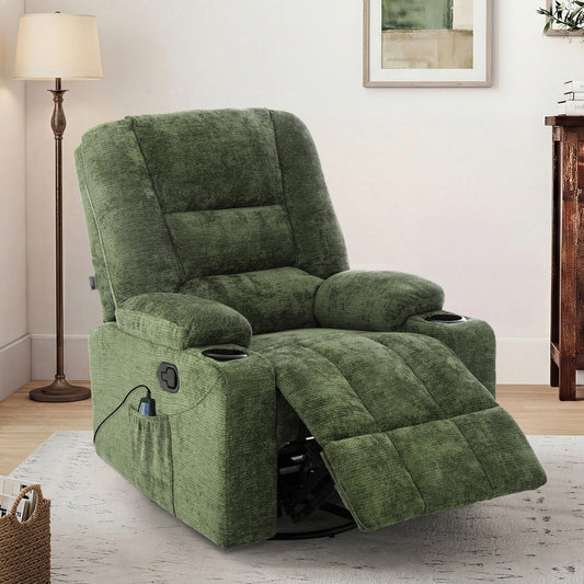 Recliner Chair 360 Swivel Heated Electric Massage Chair Green