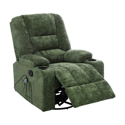 Recliner Chair 360 Swivel Heated Electric Massage Chair Green