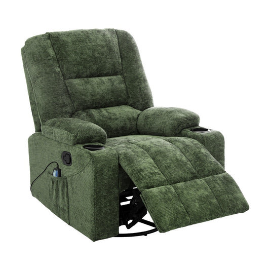 Recliner Chair 360 Swivel Heated Electric Massage Chair Green