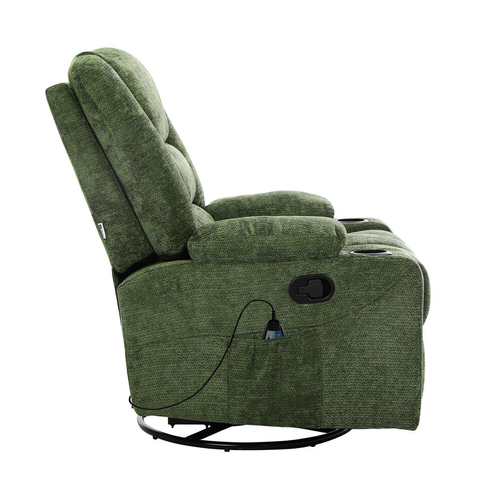Recliner Chair 360 Swivel Heated Electric Massage Chair Green