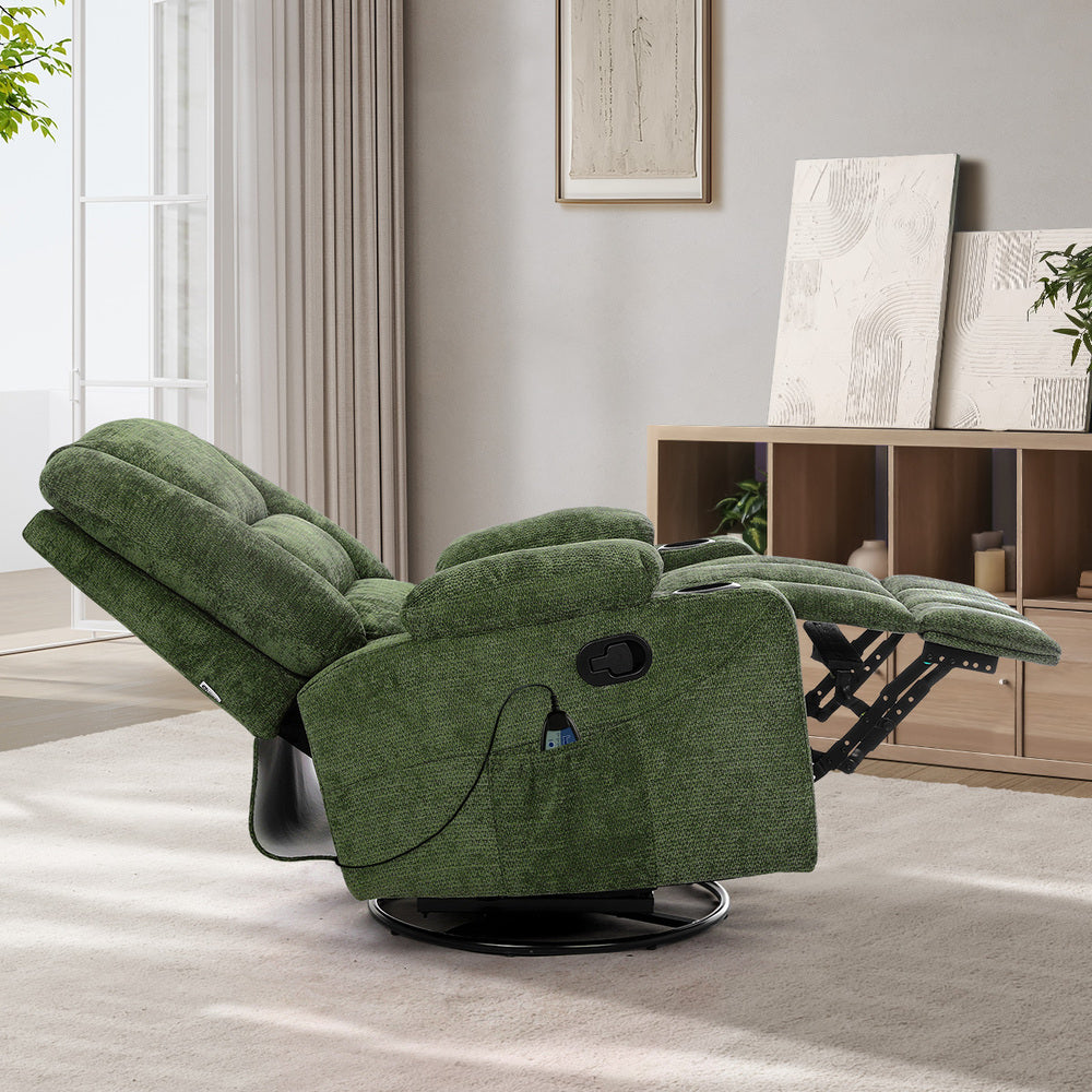 Recliner Chair 360 Swivel Heated Electric Massage Chair Green