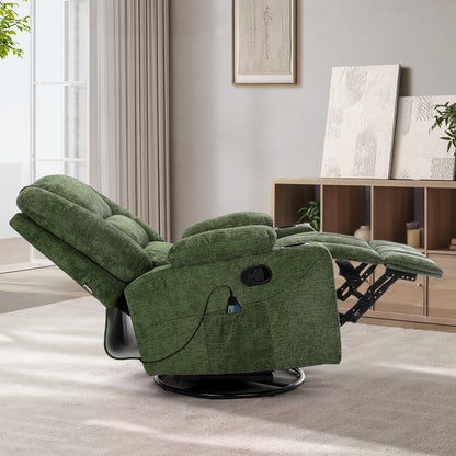 Recliner Chair 360 Swivel Heated Electric Massage Chair Green