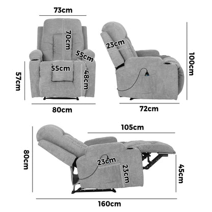 Heated Massage Recliner Armchair Grey | HomeAndLiving