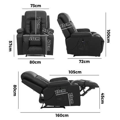 Heated Massage Recliner Chair PU Leather | HomeAndLiving