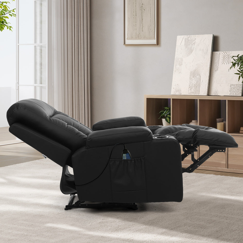 Heated Massage Recliner Chair PU Leather | HomeAndLiving