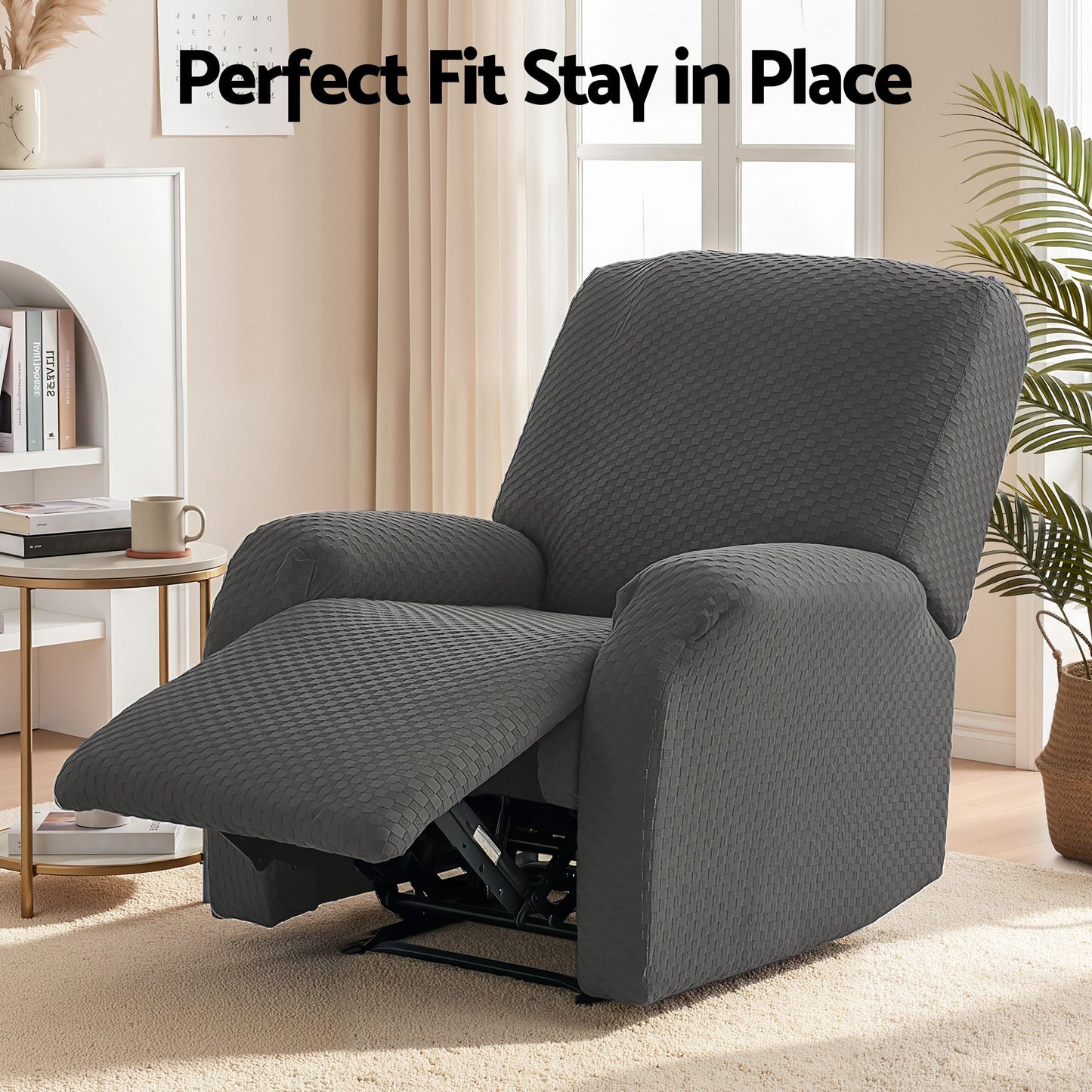 Recliner Chair Cover Grey Storage Pockets | HomeAndLiving - 5
