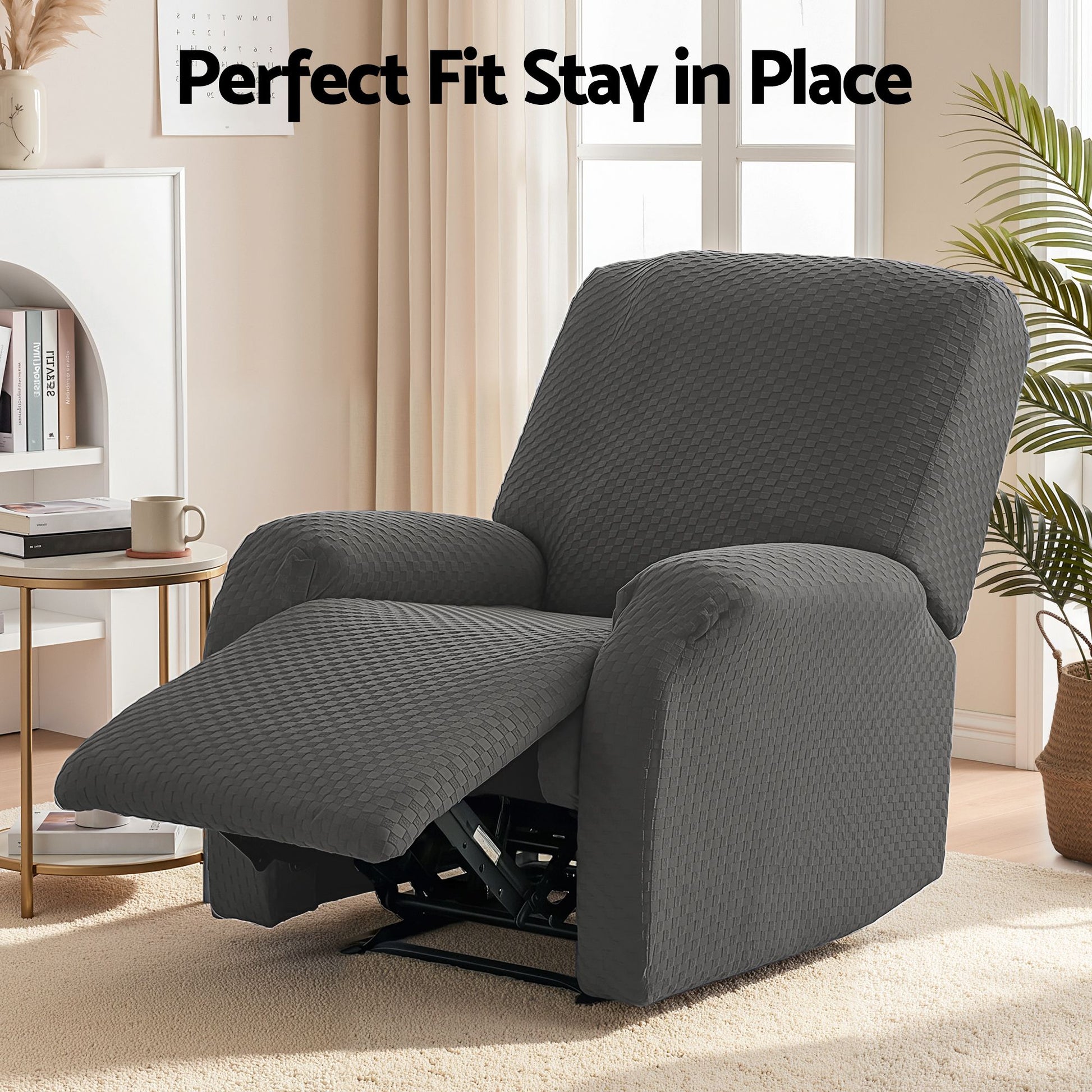Recliner Chair Cover Grey Storage Pockets | HomeAndLiving - 5