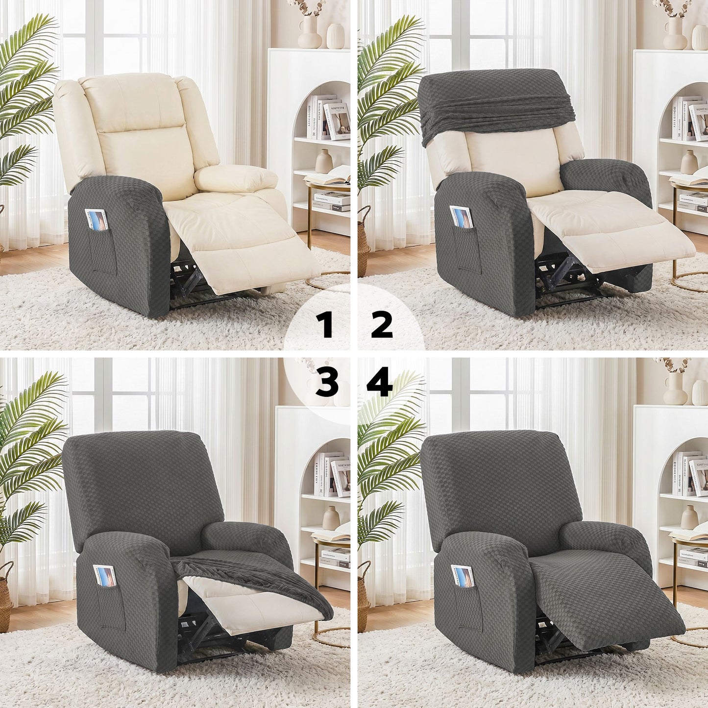 Recliner Chair Cover Grey Storage Pockets | HomeAndLiving - 9