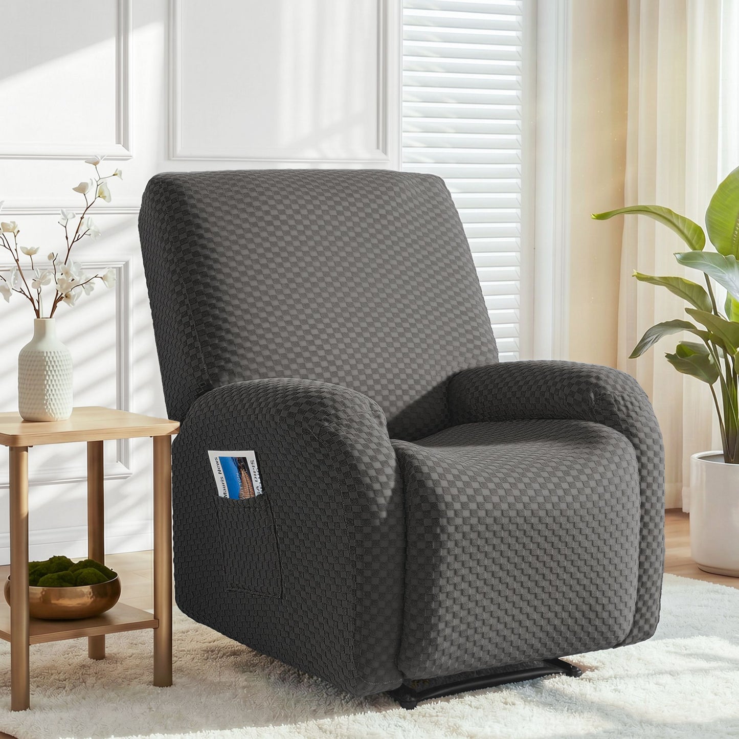 Recliner Chair Cover Grey Storage Pockets | HomeAndLiving