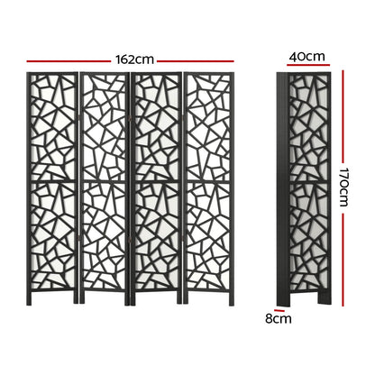 4 Panel Room Divider Screen 162X170Cm Black