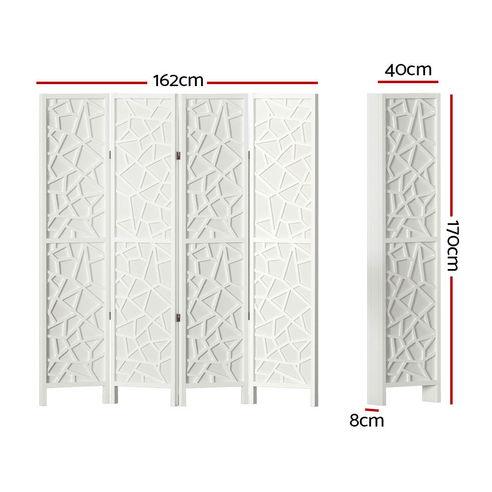 4 Panel Room Divider Screen 162X170Cm White