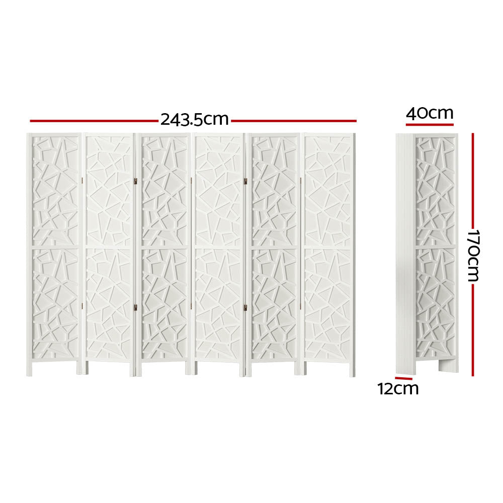 6 Panel Room Divider Screen 244X170Cm White