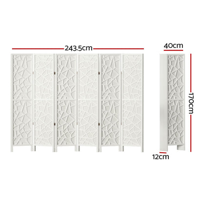 6 Panel Room Divider Screen 244X170Cm White