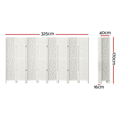 8 Panel Room Divider Screen 325X170Cm White