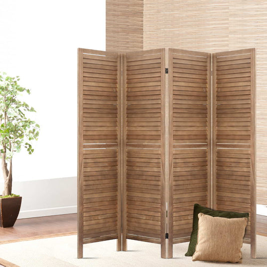 4 Panel Room Divider Screen 160X170Cm Louver Oak