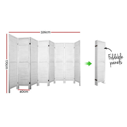 8 Panel Room Divider Screen 326X170Cm Louver White