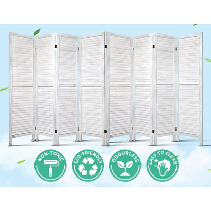 8 Panel Room Divider Screen 326X170Cm Louver White