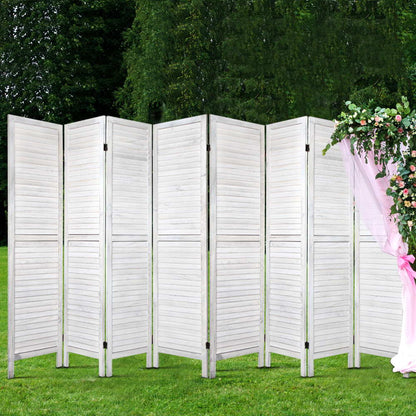 8 Panel Room Divider Screen 326X170Cm Louver White
