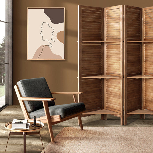 4 Panel Room Divider Screen 163X170Cm Shelf Oak