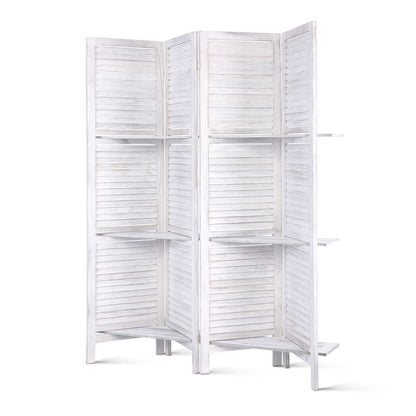 4 Panel Room Divider Screen 163X170Cm Shelf White