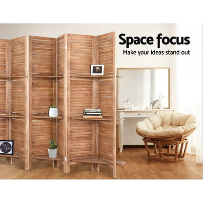 8 Panel Room Divider Screen 326X170Cm Shelf Oak