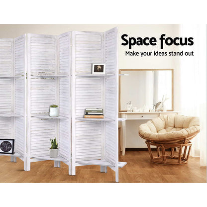 8 Panel Room Divider Screen 326X170Cm Shelf White