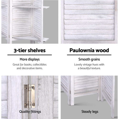 8 Panel Room Divider Screen 326X170Cm Shelf White