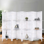 8 Panel Room Divider Screen 326X170Cm Shelf White