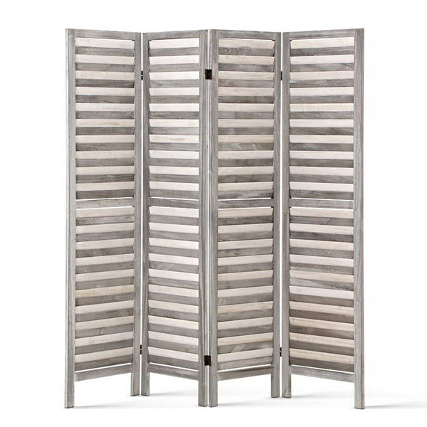  4 Panel Room Divider Screen 163X170Cm Louver Grey