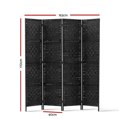 4 Panel Room Divider Screen 163X170Cm Woven Black
