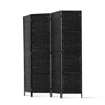 4 Panel Room Divider Privacy Screen Rattan Woven Wood Stand Black