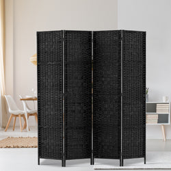 4 Panel Room Divider Screen 163X170Cm Woven Black