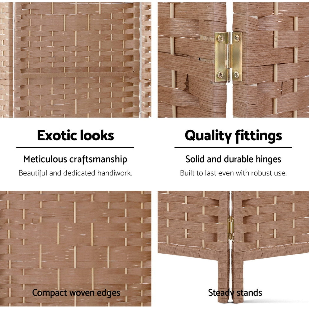 4 Panel Room Divider Screen 163X170Cm Woven Natural