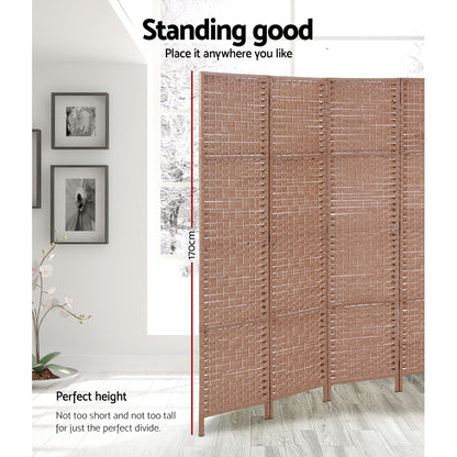 4 Panel Room Divider Screen 163X170Cm Woven Natural