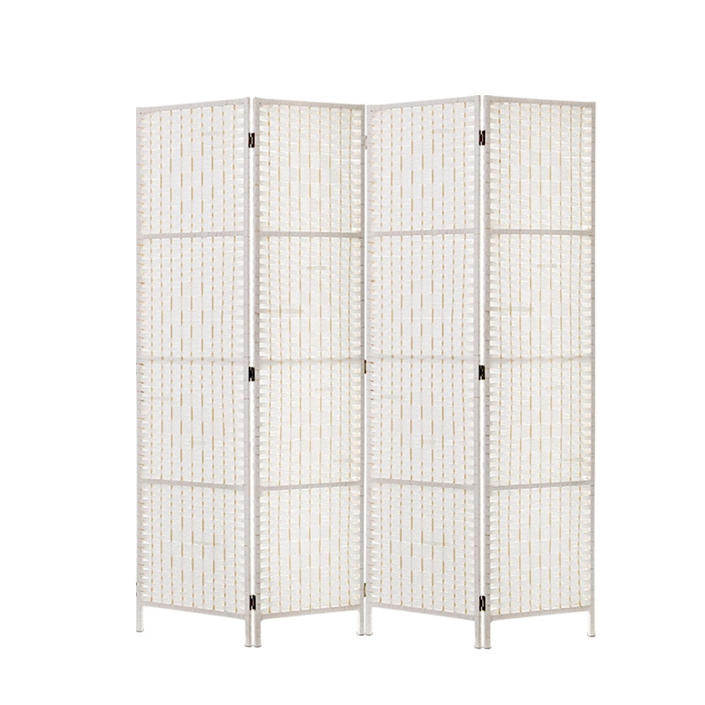 4 Panel Room Divider Screen 163X170Cm Woven White