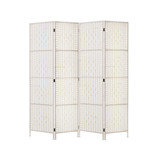 4 Panel Room Divider Screen 163X170Cm Woven White