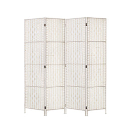 4 Panel Room Divider Screen 163X170Cm Woven White