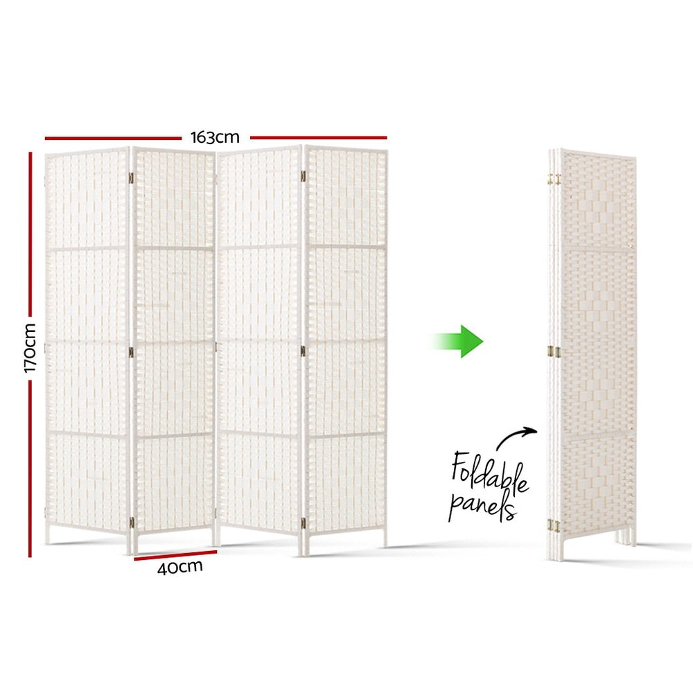 4 Panel Room Divider Screen 163X170Cm Woven White