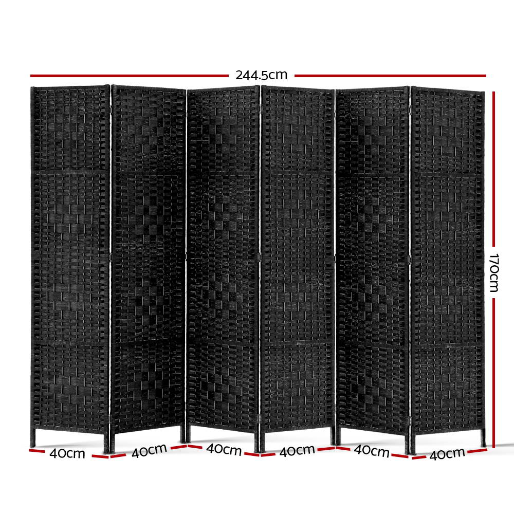 6 Panel Room Divider Screen 245X170Cm Woven Black