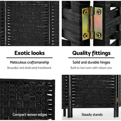 8 Panel Room Divider Screen 326X170Cm Woven Black