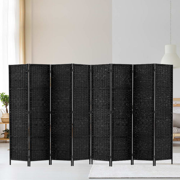  Room Divider 8 Panel Dividers Privacy Screen Rattan Wooden Stand Black