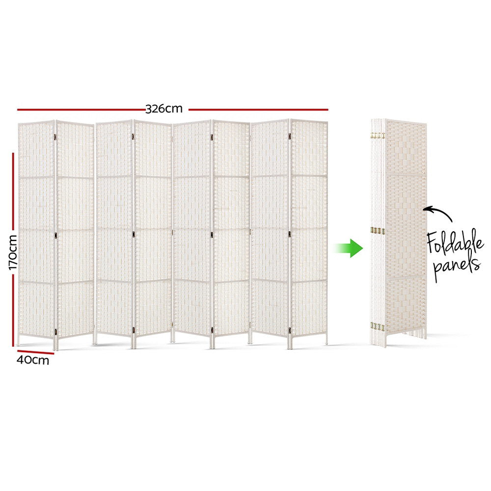 8 Panel Room Divider Screen 326X170Cm Woven White