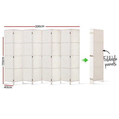 8 Panel Room Divider Screen 326X170Cm Woven White