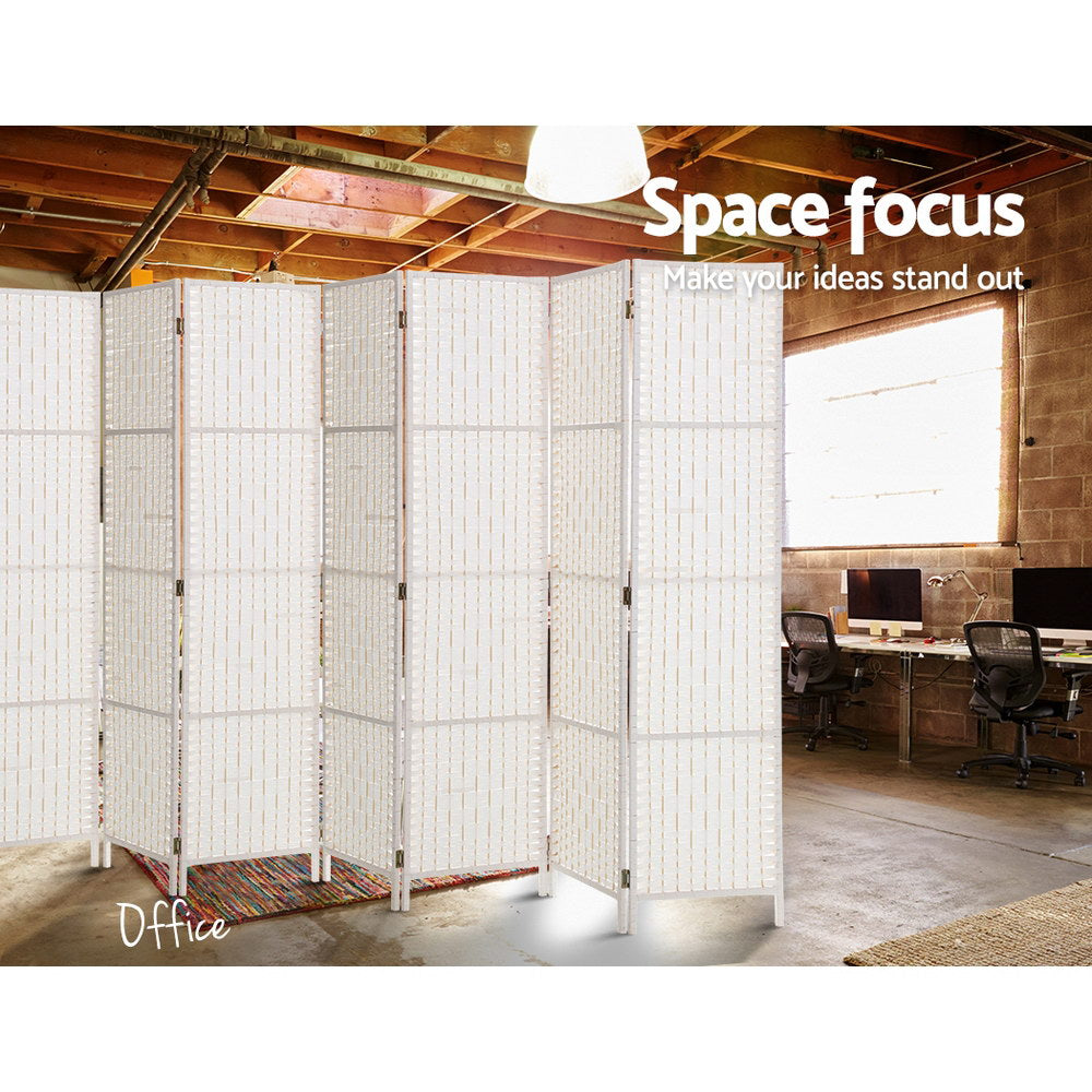 8 Panel Room Divider Screen 326X170Cm Woven White